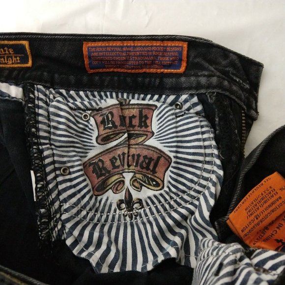 Rock Revival Kate Straight Fleur Style Skinny Jeans Black Tag Size 26 Fit 28X32 - Picture 5 of 12